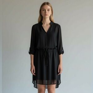 Renee C. Elegant Black Casual Shirt Dress